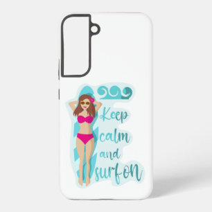 Keep calm and surf on brunette girl Card Samsung Galaxy Case