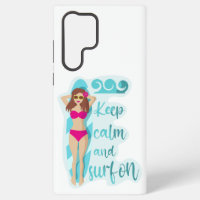 Keep calm and surf on brunette girl Card