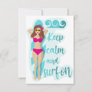 Keep calm and surf on brunette girl thank you card