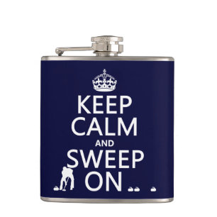 Keep Calm and Sweep On (curling)(any colour) Hip Flask