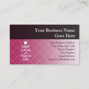 Keep Calm and Teach On, Pink Plaid Business Card