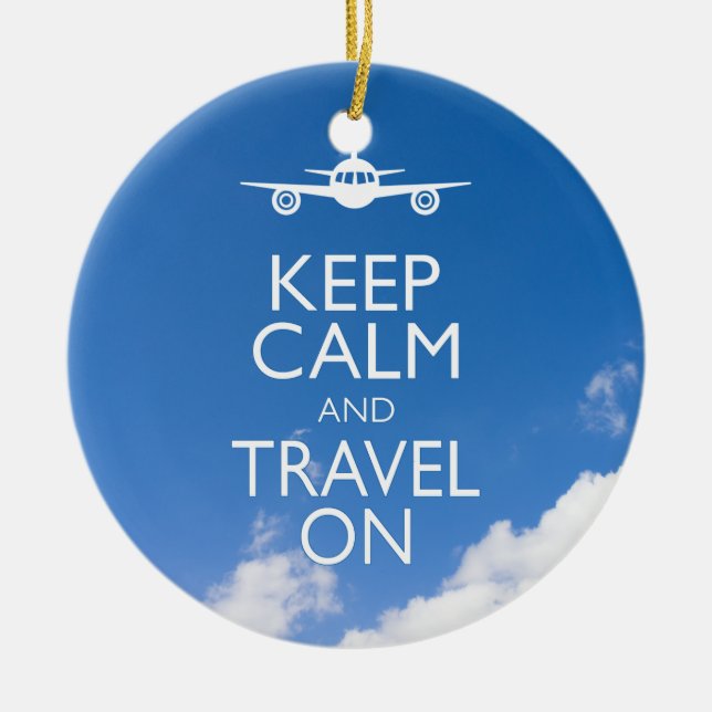 KEEP CALM AND TRAVEL ON CERAMIC TREE DECORATION (Front)