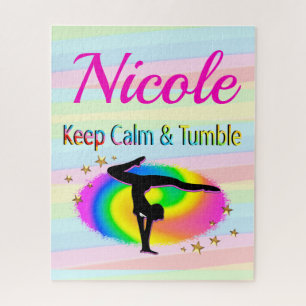 KEEP CALM AND TUMBLE GYMNASTICS DESIGN JIGSAW PUZZLE