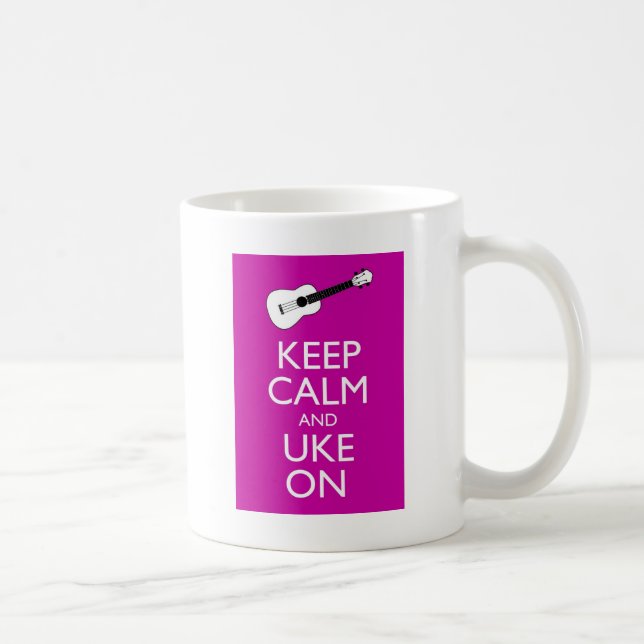 Keep Calm and Uke On (Fuschia) Coffee Mug (Right)