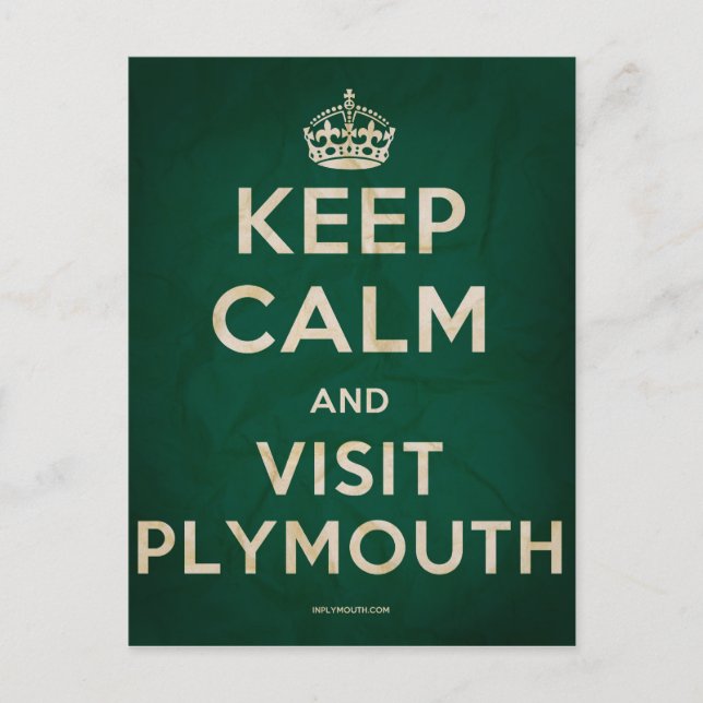 Keep Calm and Visit Plymouth Postcard (Front)