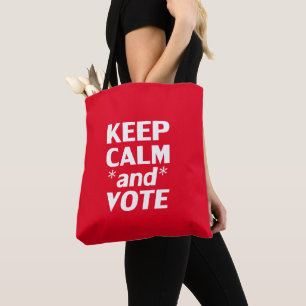 Keep calm and vote modern typography white and red tote bag