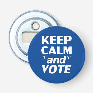 Keep calm and vote modern typography white blue bottle opener