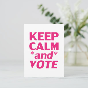 "Keep Calm and Vote" white, hot pink, magenta, Postcard