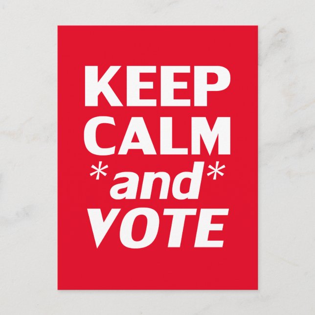 "Keep Calm and Vote" white, red Postcard (Front)