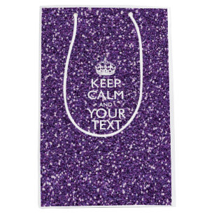 Keep Calm and Your Text on Stylish Purple Medium Gift Bag