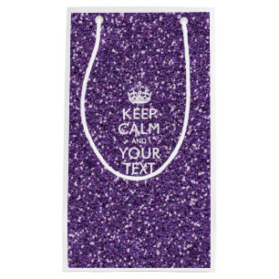 Keep Calm and Your Text on Stylish Purple Small Gift Bag