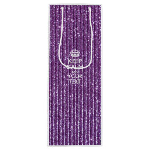 Keep Calm and Your Text on Stylish Purple Wine Gift Bag
