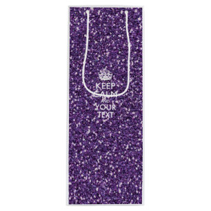 Keep Calm and Your Text on Stylish Purple Wine Gift Bag