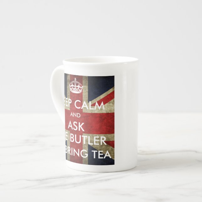 Keep Calm Ask Butler to Bring Tea Bone China Mug (Front Left)