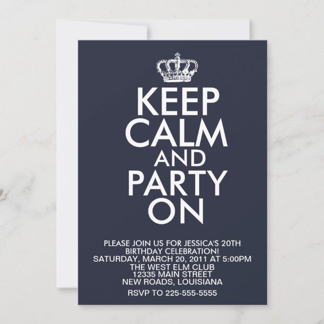 Keep Calm Birthday Invitation (Front)