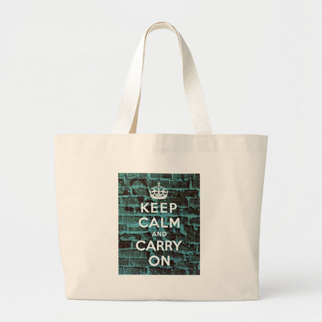 Keep Calm Blue Brick Grunge Large Tote Bag (Front)