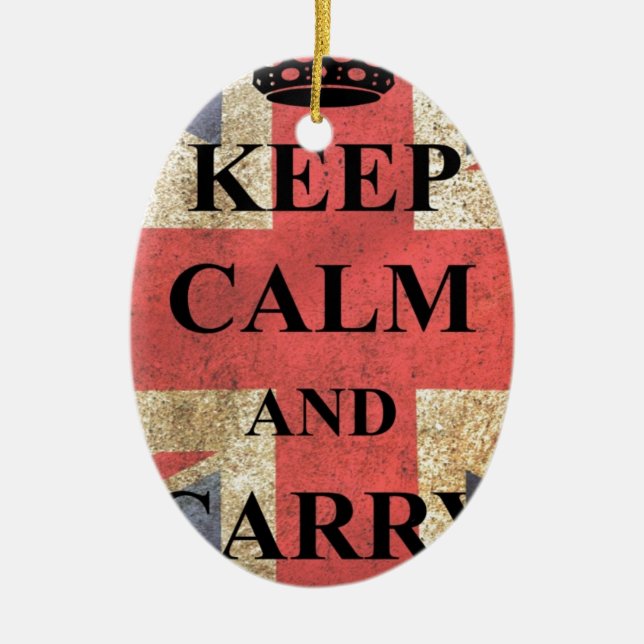 Keep Calm Carry On British Flag Ceramic Ornament (Front)