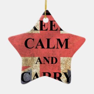 Keep Calm Carry On British Flag Ceramic Tree Decoration