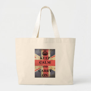 Keep Calm Carry On British Flag Large Tote Bag