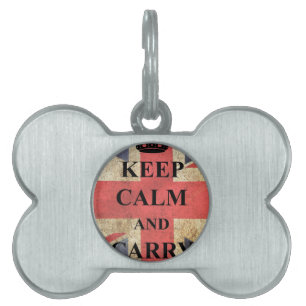 Keep Calm Carry On British Flag Pet Name Tag