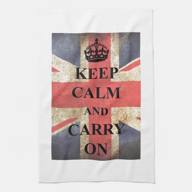 Keep Calm Carry On British Flag Tea Towel (Vertical)