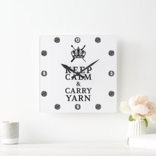 Keep Calm Carry Yarn CraftRoom Square Wall Clock