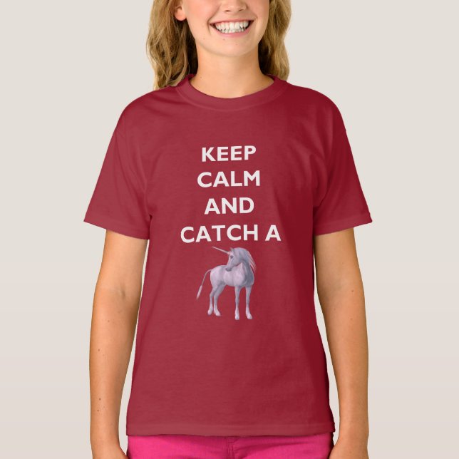 Keep Calm Catch a Unicorn Girls' Dark T-Shirt (Front)