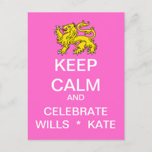 KEEP CALM Celebrate Wills Kate Postcard (Pink)