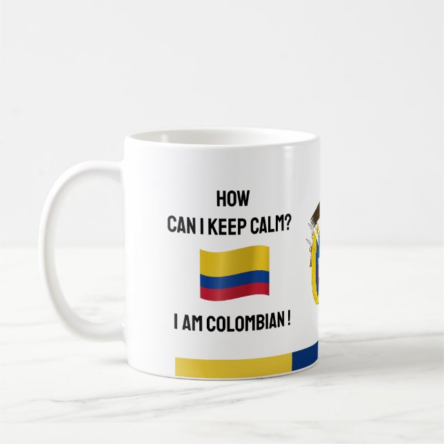 Keep Calm Colombia & Funny Text, Colombian Flag Coffee Mug (Left)