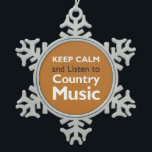 Keep Calm Country Snowflake Pewter Christmas Ornament<br><div class="desc">The Keep Calm and Listen to Country Music design is perfect for country fans. Country magazine celebrates the breathtaking beauty, engaging people, enduring values and spiritually rewarding lifestyle of the American countryside. Our enthusiastic readers contribute nearly three-fourths of each magazine’s content, sharing their inspirational stories, landscape photography and passion for...</div>