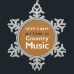 Keep Calm Country Snowflake Pewter Christmas Ornament<br><div class="desc">The Keep Calm and Listen to Country Music design is perfect for country fans. Country magazine celebrates the breathtaking beauty, engaging people, enduring values and spiritually rewarding lifestyle of the American countryside. Our enthusiastic readers contribute nearly three-fourths of each magazine’s content, sharing their inspirational stories, landscape photography and passion for...</div>