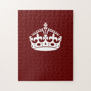 Keep Calm Crown Burgundy Red Accent Jigsaw Puzzle