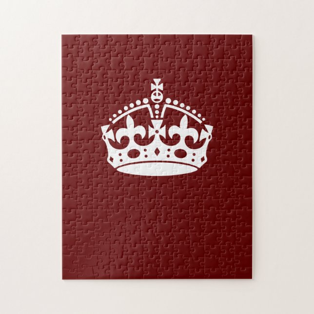 Keep Calm Crown Burgundy Red Accent Jigsaw Puzzle (Vertical)