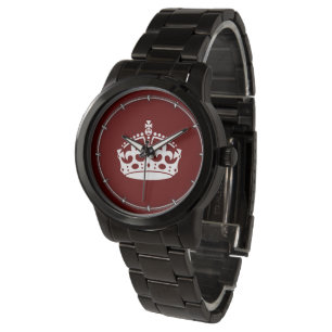 Keep Calm Crown Burgundy Red Accent Watch