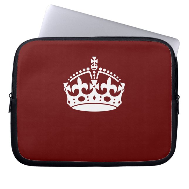 Keep Calm Crown Icon on Burgundy Red Laptop Sleeve (Front)