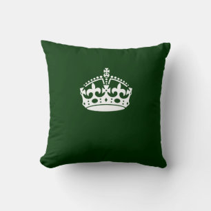 Keep Calm Crown Icon on Forest Green Cushion
