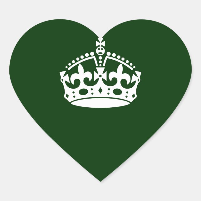 Keep Calm Crown Icon on Forest Green Heart Sticker (Front)