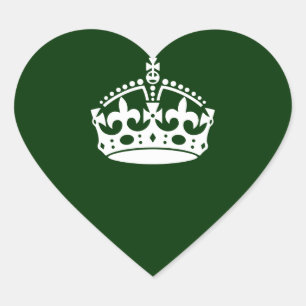 Keep Calm Crown Icon on Forest Green Heart Sticker