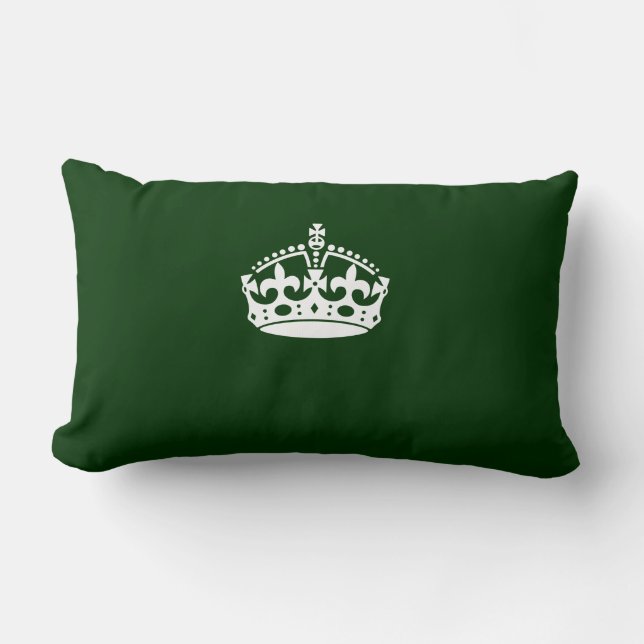 Keep Calm Crown Icon on Forest Green Lumbar Cushion (Front)