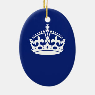 Keep Calm Crown Icon on Navy Blue Ceramic Ornament