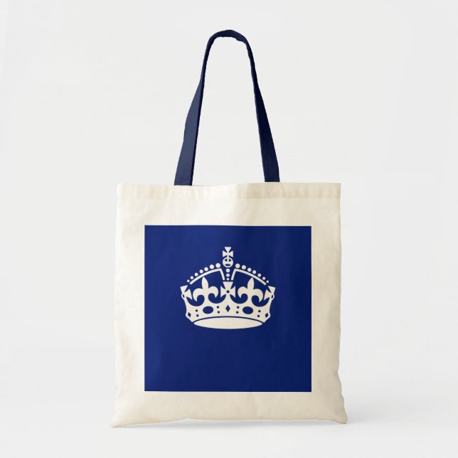 Keep Calm Crown Icon on Navy Blue Tote Bag (Front)