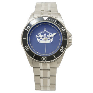 Keep Calm Crown Icon on Navy Blue Watch
