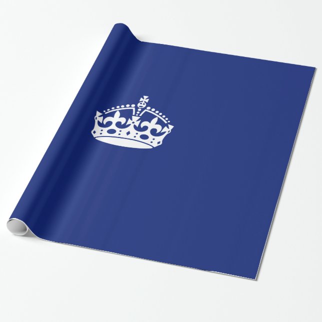 Keep Calm Crown Icon on Navy Blue Wrapping Paper (Unrolled)