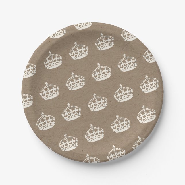 Keep Calm Crown Kraft Party Chic Paper Plates (Front)