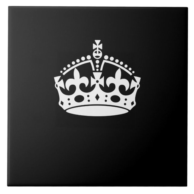 KEEP CALM CROWN on Black Decor Ceramic Tile (Front)
