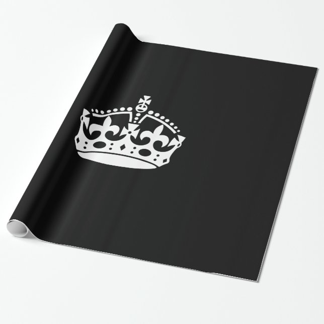 KEEP CALM CROWN on Black Decor Wrapping Paper (Unrolled)
