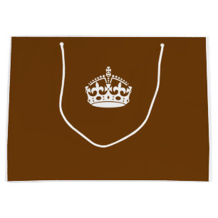 Keep Calm Crown on Chocolate Brown Large Gift Bag