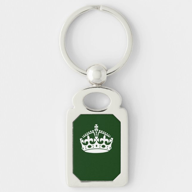 Keep Calm Crown on Forest Green Decor Key Ring (Front)