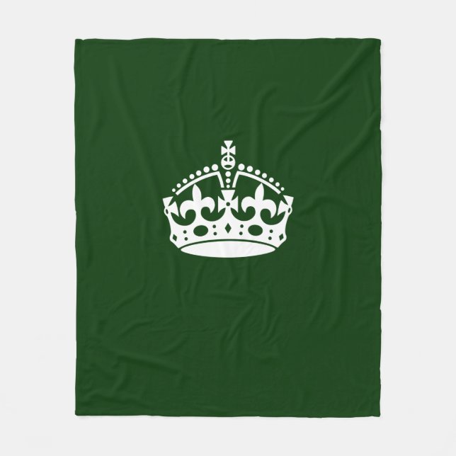 Keep Calm Crown on Forest Green Fleece Blanket (Front)