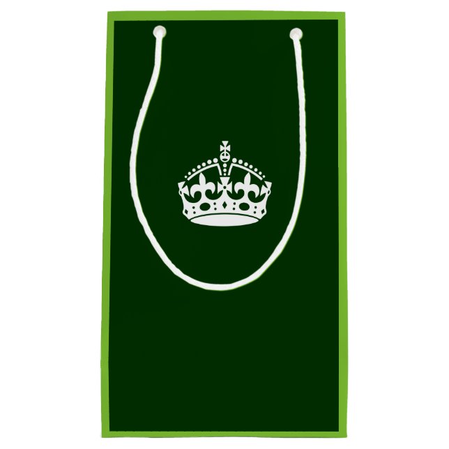 Keep Calm Crown on Forest Green Small Gift Bag (Front)